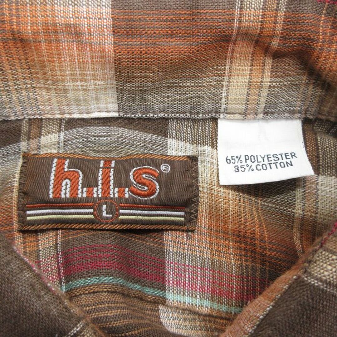 XL★古着 h.i.s 長袖 シャツ メンズ 80年代 80s 濃茶他 ブラウン チェック 24feb14 中古 トップス メンズのトップス(シャツ)の商品写真