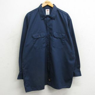 ディッキーズ(Dickies)のXL★古着 ディッキーズ Dickies 長袖 ワーク シャツ メンズ 大きいサイズ ロング丈 紺 ネイビー 24feb15 中古 トップス(シャツ)