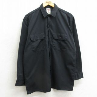 ディッキーズ(Dickies)のL★古着 ディッキーズ Dickies 長袖 ワーク シャツ メンズ 黒 ブラック 24feb15 中古 トップス(シャツ)