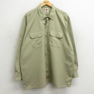 ディッキーズ(Dickies)のXL★古着 ディッキーズ Dickies 長袖 ワーク シャツ メンズ 大きいサイズ ロング丈 ベージュ カーキ 【spe】 24feb15 中古 トップス(シャツ)