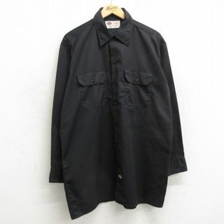 ディッキーズ(Dickies)のXL★古着 ディッキーズ Dickies 長袖 ワーク シャツ メンズ ロング丈 黒 ブラック 24feb15 中古 トップス(シャツ)