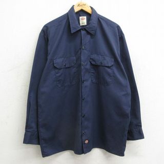 ディッキーズ(Dickies)のXL★古着 ディッキーズ Dickies 長袖 ワーク シャツ メンズ 紺 ネイビー 24feb15 中古 トップス(シャツ)