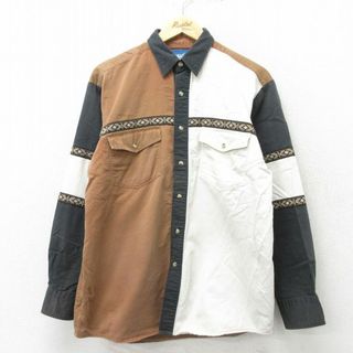 ラングラー(Wrangler)のL★古着 ラングラー Wrangler 長袖 ウエスタン シャツ メンズ ネイティブ柄 ラグ柄 マルチカラー 茶他 ブラウン 24feb13 中古 トップス(シャツ)