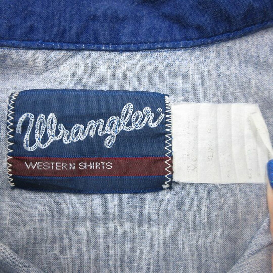 Wrangler(ラングラー)のXL★古着 ラングラー Wrangler 長袖 ウエスタン シャツ メンズ 80年代 80s ネイティブ柄 ラグ柄 大きいサイズ 紺 ネイビー 24feb15 中古 トップス メンズのトップス(シャツ)の商品写真