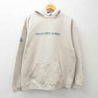 XL★古着 クイックシルバー QUIKSILVER 長袖 スウェット パーカー メンズ 00年代 00s ビッグロゴ ベージュ カーキ 24feb12 中古 スエット トレーナー トップス(パーカー)