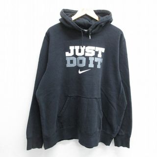 ナイキ(NIKE)のXL★古着 ナイキ NIKE 長袖 スウェット パーカー メンズ ワンポイントロゴ JUST DO IT 大きいサイズ 黒 ブラック 24feb12 中古 スエット トレーナー トップス(パーカー)