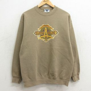 リー(Lee)のM★古着 リー Lee 長袖 スウェット メンズ 90年代 90s アートギャラリー フェスティバル クルーネック USA製 ベージュ カーキ 24feb15 中古 スエット トレーナー トップス(パーカー)