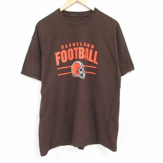 XL★古着 半袖 Tシャツ メンズ NFL クリーブランドブラウンズ クルーネック 茶 ブラウン アメフト スーパーボウル 24feb12 中古(Tシャツ/カットソー(半袖/袖なし))