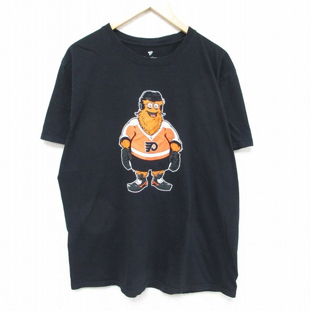 FILA(フィラ)のXL★古着 半袖 Tシャツ メンズ NHL フィラデルフィアフライヤーズ コットン クルーネック 黒 ブラック アイスホッケー 24feb14 中古 メンズのトップス(Tシャツ/カットソー(半袖/袖なし))の商品写真