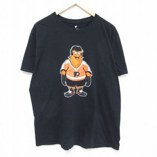 フィラ(FILA)のXL★古着 半袖 Tシャツ メンズ NHL フィラデルフィアフライヤーズ コットン クルーネック 黒 ブラック アイスホッケー 24feb14 中古(Tシャツ/カットソー(半袖/袖なし))