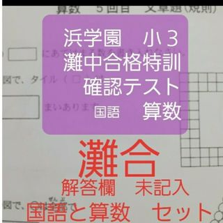 浜学園　小３　灘中合格特訓　確認テスト　国語算数　一年分　灘合(語学/参考書)