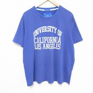 XL★古着 半袖 Tシャツ メンズ カリフォルニア 大学 大きいサイズ コットン クルーネック 青 ブルー 24feb14 中古(Tシャツ/カットソー(半袖/袖なし))