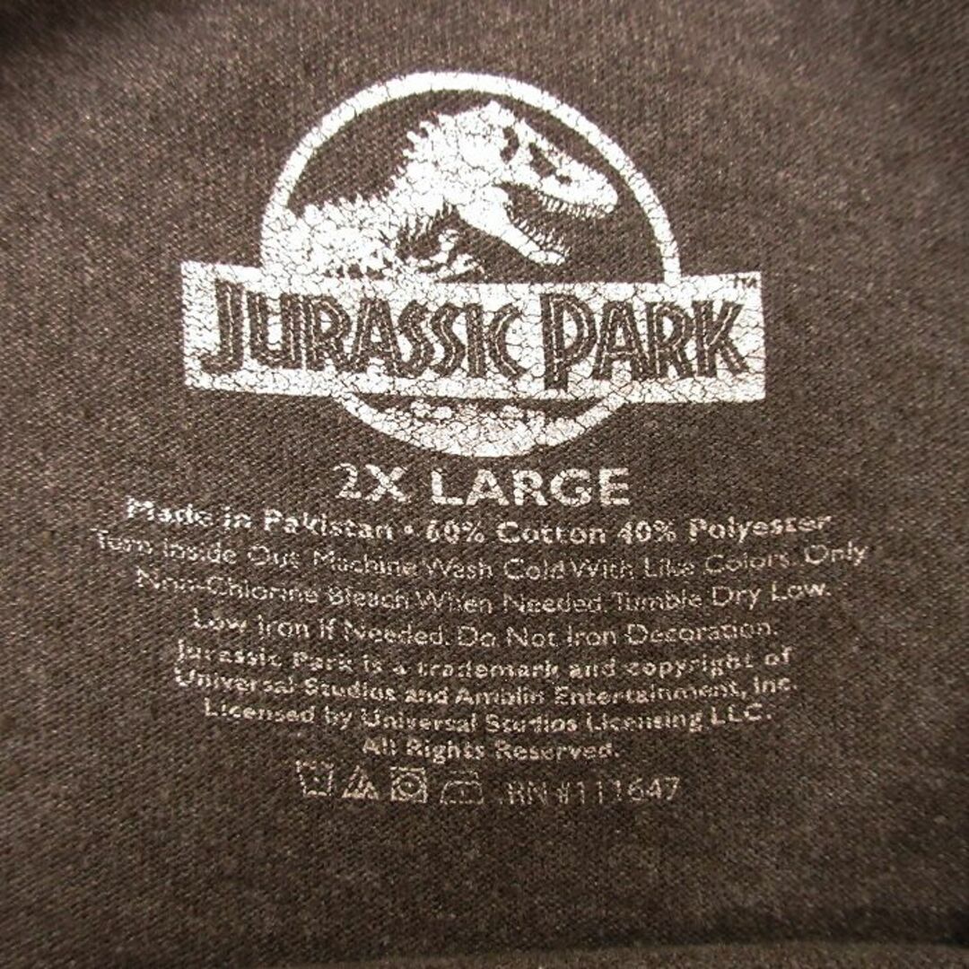 XL★古着 半袖 Tシャツ メンズ 映画 ジュラシックパーク 大きいサイズ クルーネック 濃グレー 霜降り 【spe】 24feb14 中古 メンズのトップス(Tシャツ/カットソー(半袖/袖なし))の商品写真