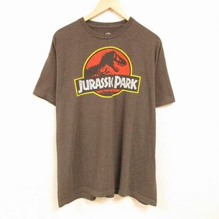 XL★古着 半袖 Tシャツ メンズ 映画 ジュラシックパーク 大きいサイズ クルーネック 濃グレー 霜降り 【spe】 24feb14 中古(Tシャツ/カットソー(半袖/袖なし))