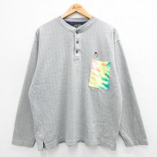 ラルフローレン(Ralph Lauren)のXL★古着 ラルフローレン Ralph Lauren チャップス 長袖 ブランド Tシャツ メンズ 80年代 80s ワンポイントロゴ 胸ポケット付き コットン ヘンリーネック グレー 24feb13 中古(Tシャツ/カットソー(半袖/袖なし))