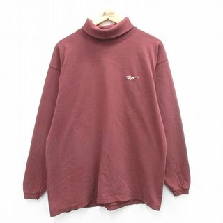 リーボック(Reebok)のL★古着 リーボック REEBOK 長袖 ビンテージ Tシャツ メンズ 90年代 90s ワンポイントロゴ コットン タートルネック ハイネック USA製 エンジ 24feb13 中古(Tシャツ/カットソー(半袖/袖なし))