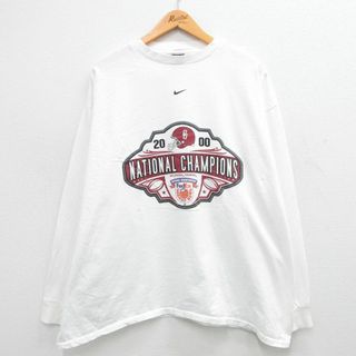 ナイキ(NIKE)のXL★古着 ナイキ NIKE 長袖 ビンテージ Tシャツ メンズ 00年代 00s オレンジボウル FedEX 大きいサイズ コットン クルーネック 白 ホワイト 【spe】 24feb13 中古(Tシャツ/カットソー(半袖/袖なし))