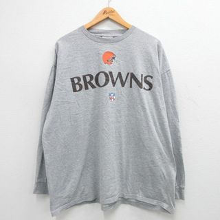 リーボック(Reebok)のXL★古着 リーボック REEBOK 長袖 ビンテージ Tシャツ メンズ 90年代 90s NFL クリーブランドブラウンズ 大きいサイズ クルーネック USA製 グレー 霜降り アメフト スーパーボウル 24feb13 中古(Tシャツ/カットソー(半袖/袖なし))