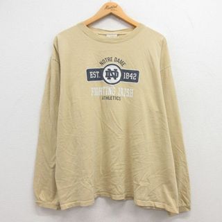 アディダス(adidas)のXL★古着 アディダス adidas 長袖 ビンテージ Tシャツ メンズ 00年代 00s ノートルダム ファイティングアイリッシュ 大きいサイズ コットン クルーネック ベージュ カーキ 24feb13 中古(Tシャツ/カットソー(半袖/袖なし))