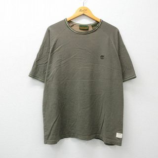 ティンバーランド(Timberland)のXL★古着 ティンバーランド 半袖 ビンテージ Tシャツ メンズ 00年代 00s ワンポイントロゴ ラグラン 大きいサイズ コットン クルーネック 緑系 グリーン 24feb12 中古(Tシャツ/カットソー(半袖/袖なし))