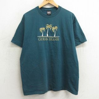 L★古着 半袖 ビンテージ Tシャツ メンズ 90年代 90s ヤシの木 ケイマンアイランド 刺繍 コットン クルーネック USA製 緑系 グリーン 24feb12 中古(Tシャツ/カットソー(半袖/袖なし))