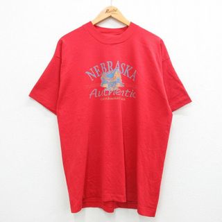 XL★古着 半袖 ビンテージ Tシャツ メンズ 00年代 00s ネブラスカ 家 クルーネック 赤 レッド 24feb13 中古(Tシャツ/カットソー(半袖/袖なし))