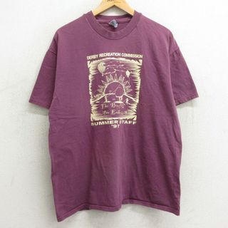 ヘインズ(Hanes)のXL★古着 ヘインズ Hanes 半袖 ビンテージ Tシャツ メンズ 90年代 90s 太陽 サマー スタッフ コットン クルーネック 紫 パープル 24feb13 中古(Tシャツ/カットソー(半袖/袖なし))