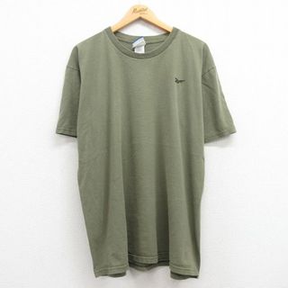 リーボック(Reebok)のXL★古着 リーボック REEBOK 半袖 ビンテージ Tシャツ メンズ 00年代 00s ワンポイントロゴ 大きいサイズ コットン クルーネック 緑系 グリーン 24feb13 中古(Tシャツ/カットソー(半袖/袖なし))