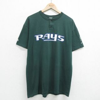 マジェスティック(Majestic)のXL★古着 マジェスティック 半袖 ビンテージ Tシャツ メンズ 90年代 90s レイズ ナイアガラニッサン 13 ヘンリーネック USA製 緑 グリーン 24feb14 中古(Tシャツ/カットソー(半袖/袖なし))