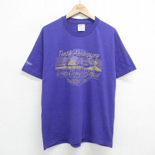 ヘインズ(Hanes)のL★古着 ヘインズ Hanes 半袖 ビンテージ Tシャツ メンズ 90年代 90s ラメ セニョールスポーツフェスティバル サボテン クルーネック 紫 パープル 24feb14 中古(Tシャツ/カットソー(半袖/袖なし))