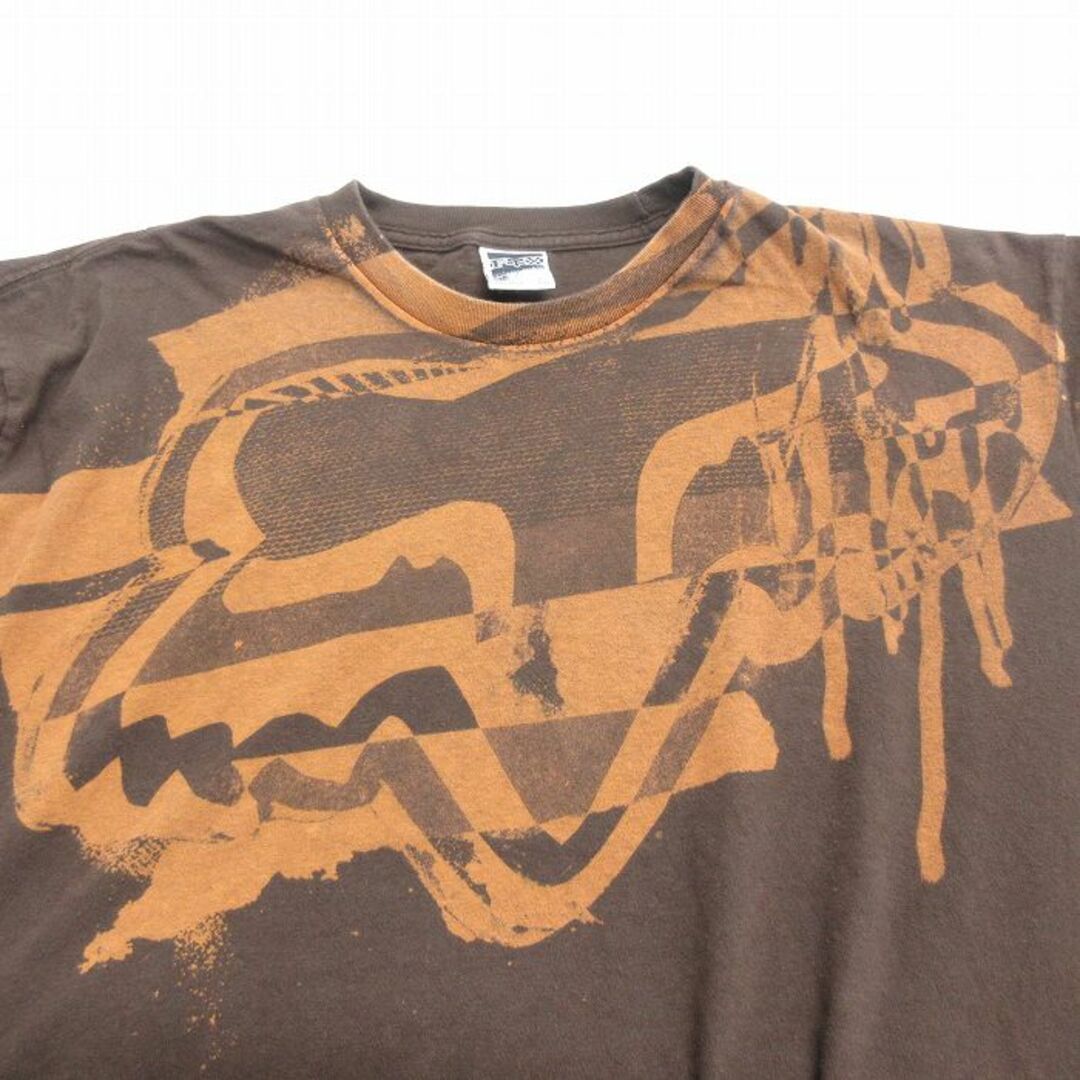 XL★古着 FOX 半袖 ビンテージ Tシャツ メンズ 00年代 00s ビッグロゴ 大きいサイズ コットン クルーネック 茶 ブラウン 24feb14 中古 メンズのトップス(Tシャツ/カットソー(半袖/袖なし))の商品写真