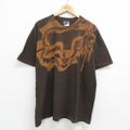 XL★古着 FOX 半袖 ビンテージ Tシャツ メンズ 00年代 00s ビッグロゴ 大きいサイズ コットン クルーネック 茶 ブラウン 24feb14 中古