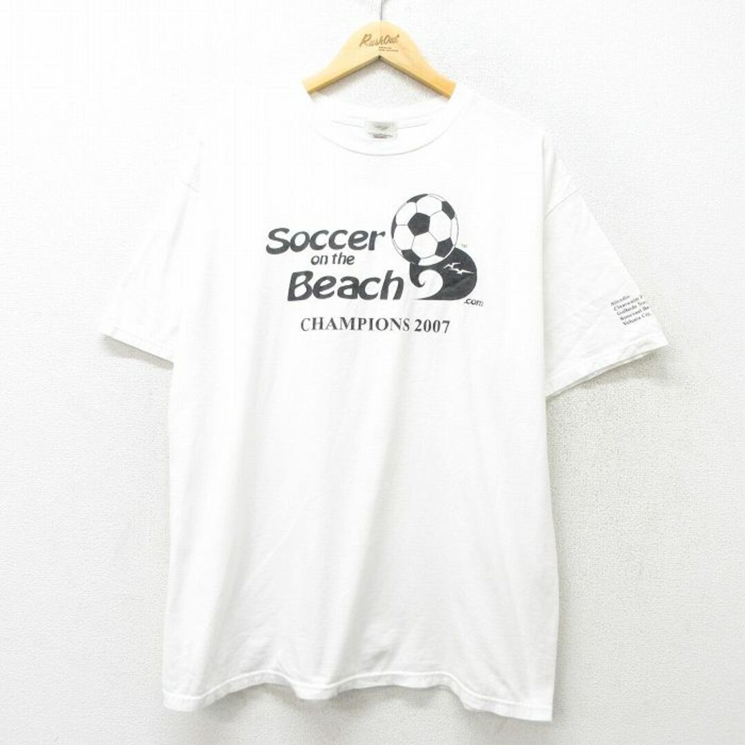 adidas(アディダス)のXL★古着 アディダス adidas 半袖 ビンテージ Tシャツ メンズ 00年代 00s サッカー ビッグロゴ 大きいサイズ コットン クルーネック 白 ホワイト 24feb14 中古 メンズのトップス(Tシャツ/カットソー(半袖/袖なし))の商品写真