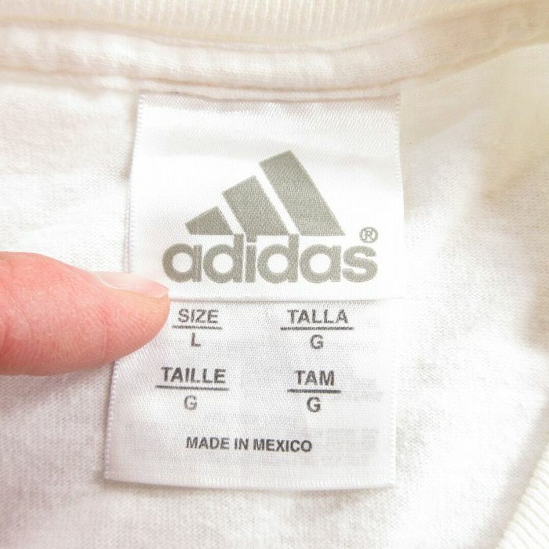 adidas(アディダス)のXL★古着 アディダス adidas 半袖 ビンテージ Tシャツ メンズ 00年代 00s サッカー ビッグロゴ 大きいサイズ コットン クルーネック 白 ホワイト 24feb14 中古 メンズのトップス(Tシャツ/カットソー(半袖/袖なし))の商品写真