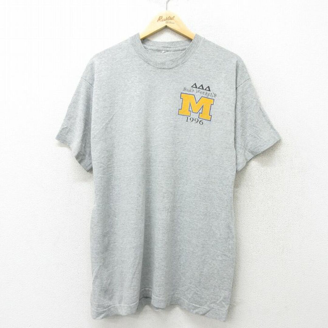 XL★古着 半袖 ビンテージ Tシャツ メンズ 90年代 90s ミシガン クルーネック グレー 霜降り 24feb14 中古 メンズのトップス(Tシャツ/カットソー(半袖/袖なし))の商品写真