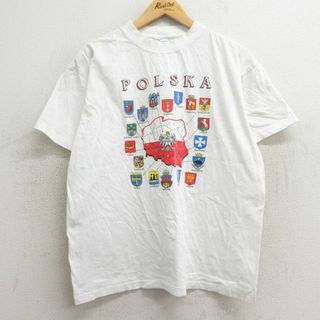 XL★古着 半袖 ビンテージ Tシャツ メンズ 90年代 90s ポーランド コットン クルーネック 白 ホワイト 24feb14 中古(Tシャツ/カットソー(半袖/袖なし))