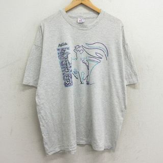 ヘインズ(Hanes)のXL★古着 ヘインズ Hanes 半袖 ビンテージ Tシャツ メンズ 90年代 90s カウボーイ 企業広告 大きいサイズ クルーネック USA製 薄グレー 霜降り 24feb14 中古(Tシャツ/カットソー(半袖/袖なし))