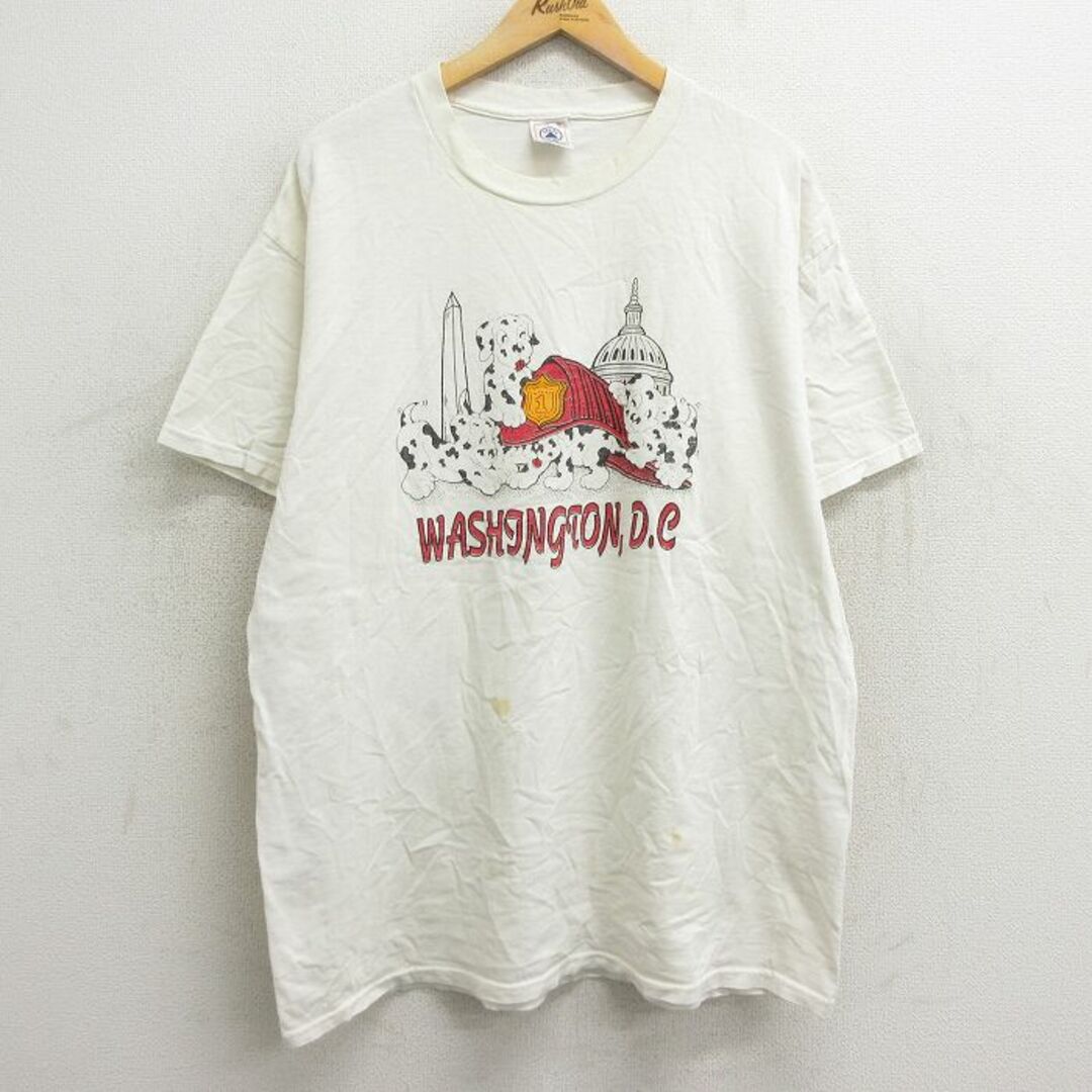 XL★古着 半袖 ビンテージ Tシャツ メンズ 90年代 90s 犬 消防 ワシントンDC 大きいサイズ コットン クルーネック 白 ホワイト 24feb14 中古 メンズのトップス(Tシャツ/カットソー(半袖/袖なし))の商品写真