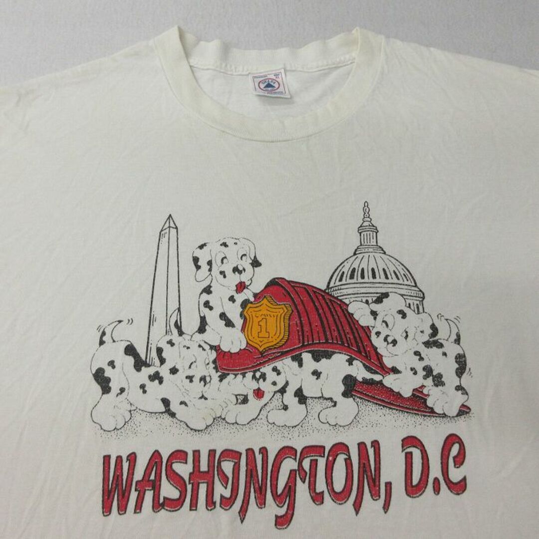 XL★古着 半袖 ビンテージ Tシャツ メンズ 90年代 90s 犬 消防 ワシントンDC 大きいサイズ コットン クルーネック 白 ホワイト 24feb14 中古 メンズのトップス(Tシャツ/カットソー(半袖/袖なし))の商品写真