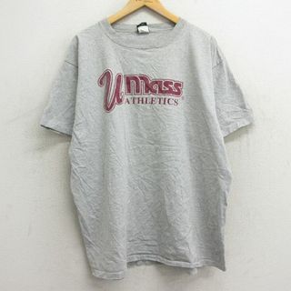 XL★古着 MV スポーツ 半袖 ビンテージ Tシャツ メンズ 90年代 90s マサチューセッツ 大きいサイズ クルーネック グレー 霜降り 24feb14 中古(Tシャツ/カットソー(半袖/袖なし))