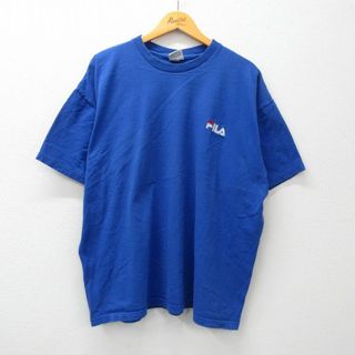 フィラ(FILA)のXL★古着 フィラ FILA 半袖 ビンテージ Tシャツ メンズ 90年代 90s ワンポイントロゴ 大きいサイズ コットン クルーネック USA製 青 ブルー 24feb15 中古(Tシャツ/カットソー(半袖/袖なし))