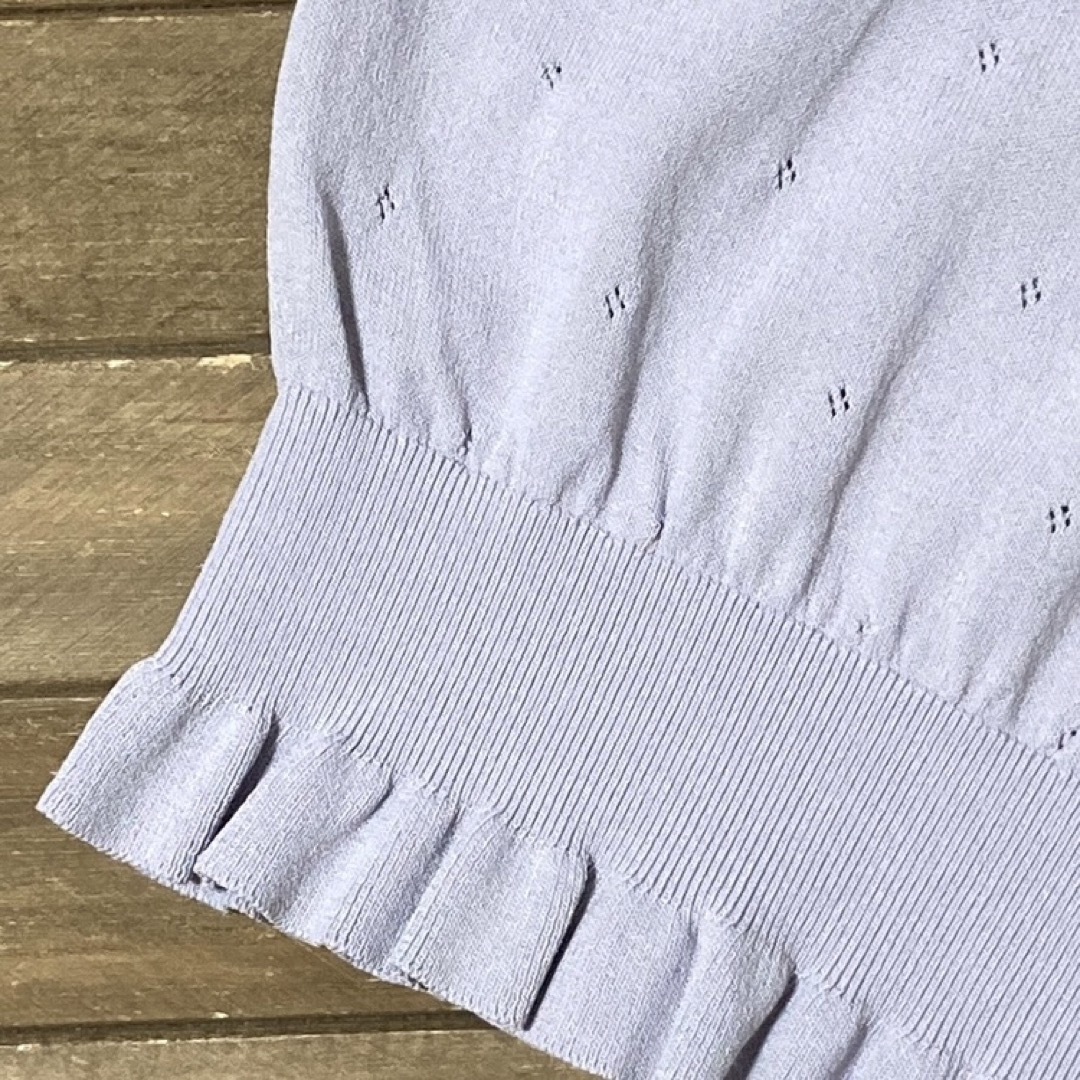 グレースコンチネンタル ドットチュール刺繍ニットトップ 7分袖袖 花柄刺繍レース