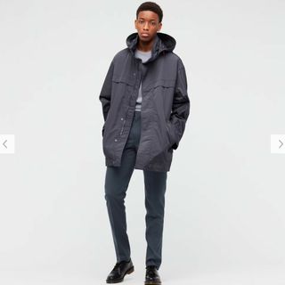 UNIQLO - 美品 ユニクロ +J オーバーサイズフーデッドハーフコート ダークグレー L