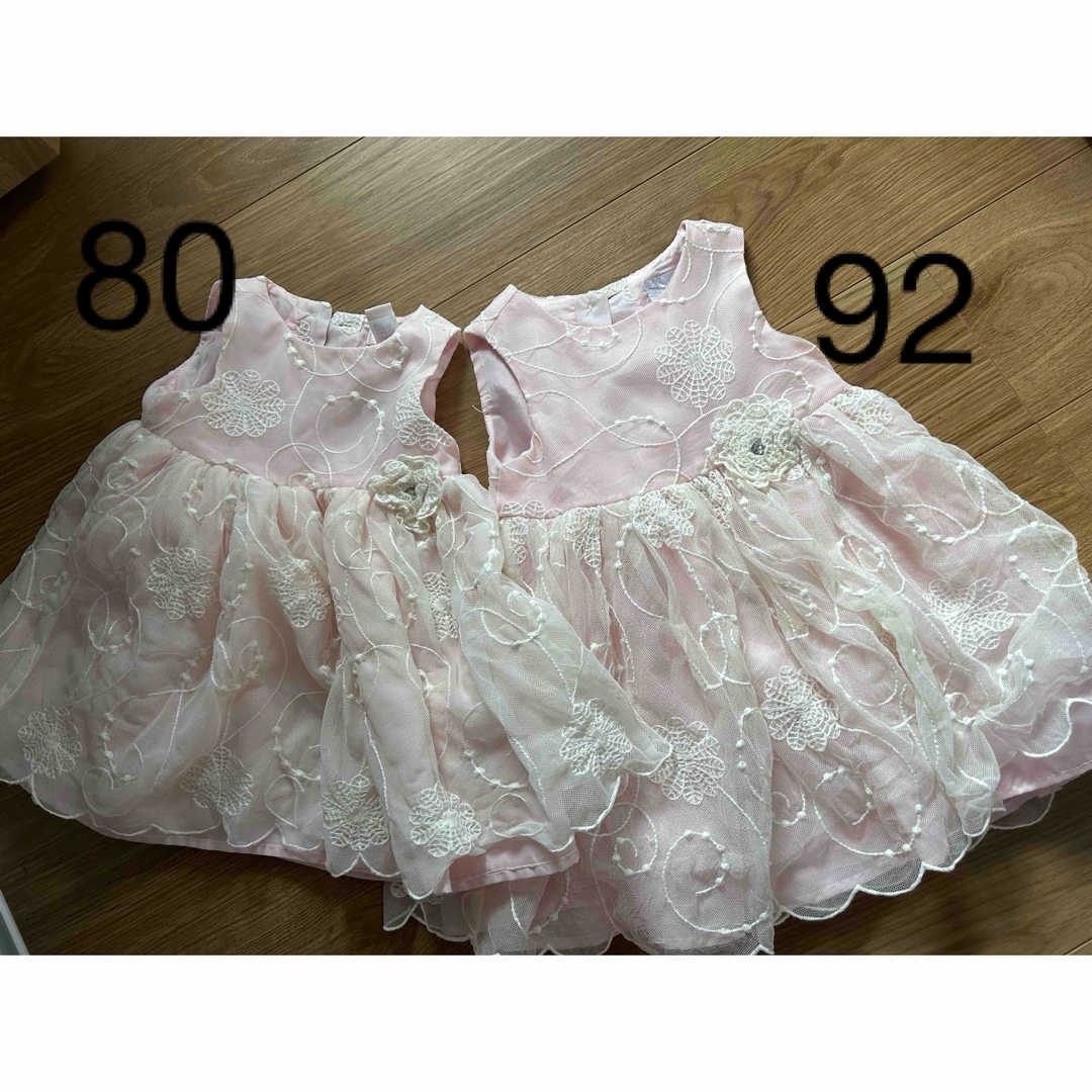 ピンク レースドレス 姉妹 90cm 80cm 2着セットの通販 by mimimama｜ラクマ