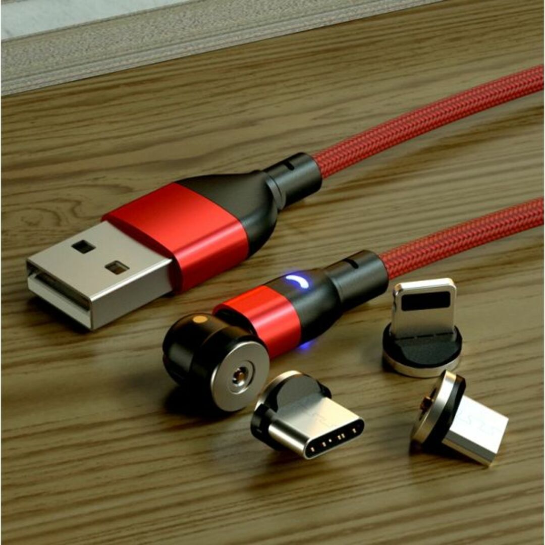 Micro USB マグネット式充電コード【レッド】2m スマホ/家電/カメラのスマートフォン/携帯電話(バッテリー/充電器)の商品写真