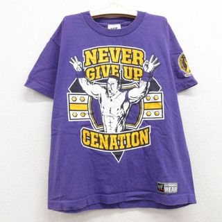 古着 半袖 ビンテージ Tシャツ キッズ ボーイズ 子供服 00年代 00s ワールドプロレスリング ジョンシナ コットン クルーネック 紫 パープル 24feb20(シャツ/カットソー)