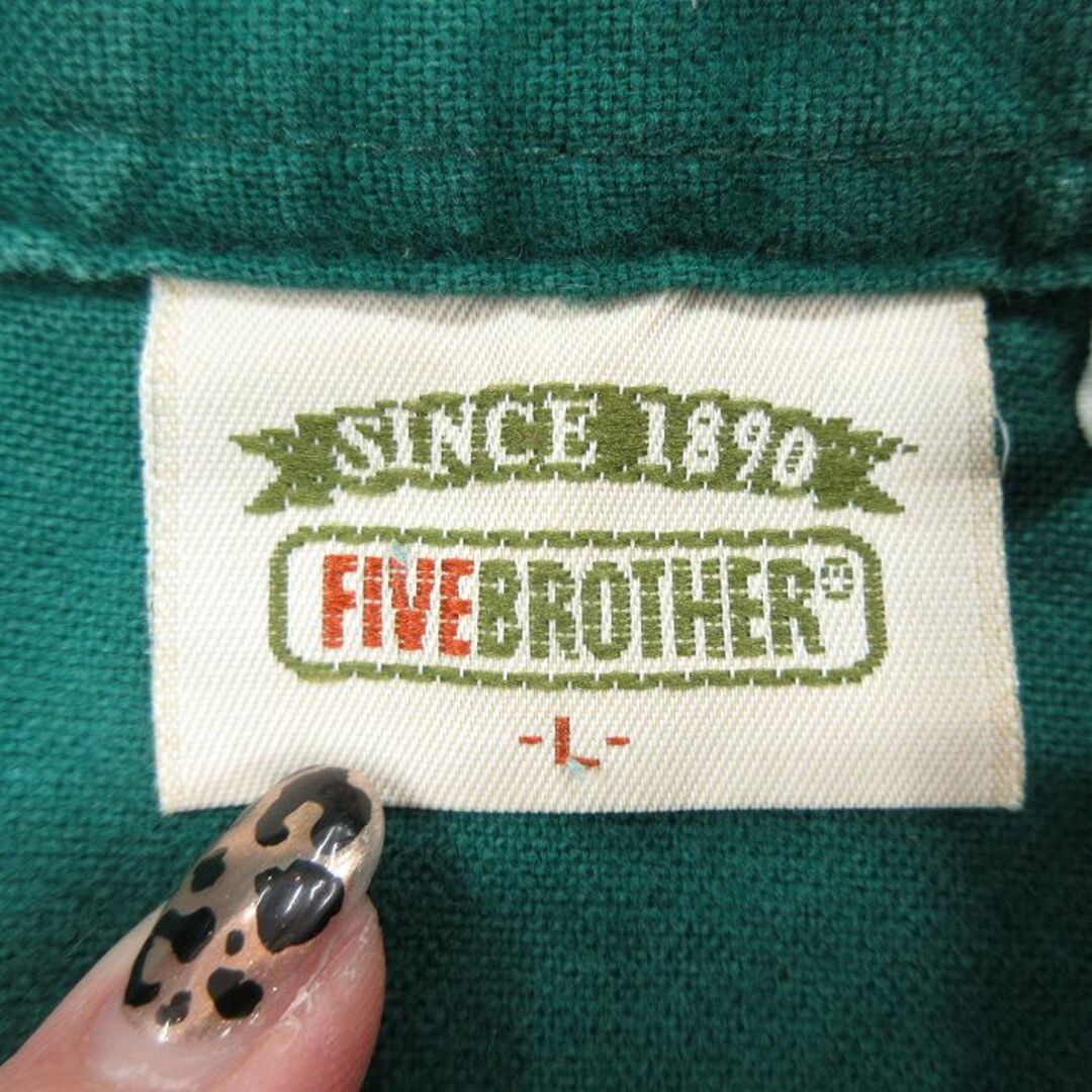 FIVE BROTHER(ファイブブラザー)のXL★古着 ファイブブラザー 長袖 シャツ メンズ 90年代 90s コットン 緑 グリーン 24feb16 中古 トップス メンズのトップス(シャツ)の商品写真