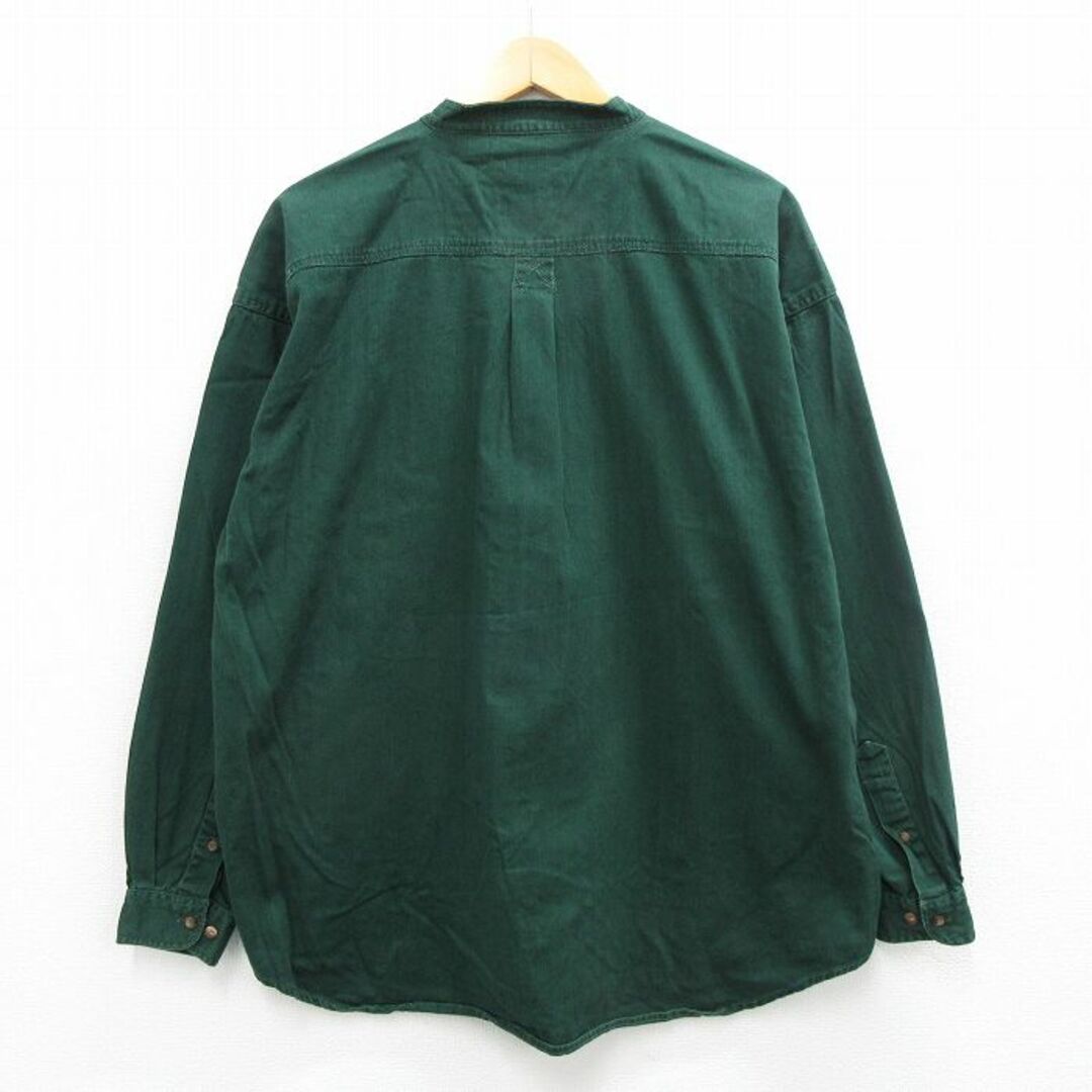 XL★古着 長袖 シャツ メンズ コットン ノーカラー 緑 グリーン 24feb20 中古 トップス メンズのトップス(シャツ)の商品写真
