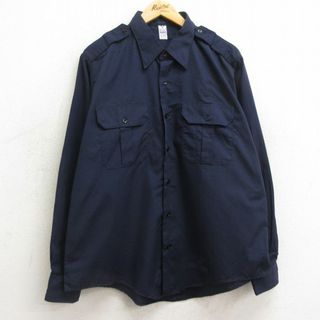 XL★古着 長袖 ミリタリー シャツ メンズ 90年代 90s 紺 ネイビー 24feb16 中古 トップス(シャツ)