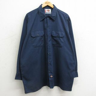 ディッキーズ(Dickies)のXL★古着 ディッキーズ Dickies 長袖 ワーク シャツ メンズ 大きいサイズ ロング丈 紺 ネイビー 24feb17 中古 トップス(シャツ)